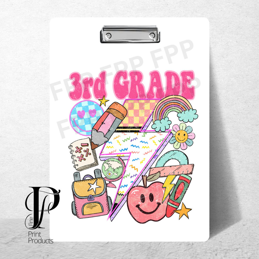 Retro Lightning Smiley Apple Teacher Rainbow Clipboard Any Grade Level